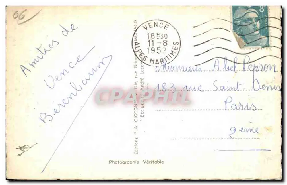 Vence — Vista geral e o Baou — LA CIGOGNE - Verso
