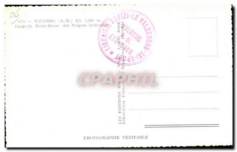 Kapelle Notre-Dame des Neiges — Valberg (A.M.) H. 1.660 m. — Mayence Editions - Rückseite