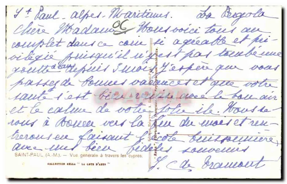 Saint-Paul - Alpes-Maritimes — Allgemeiner Blick durch die Zypressen — Verlag Rolla - Rückseite