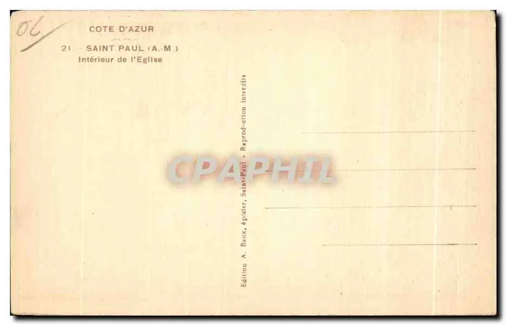 Innenansicht der Kirche Saint-Paul — Côte d'Azur — Edition A. Baux, Verlag, Saint-Paul (A.M.) - Rückseite