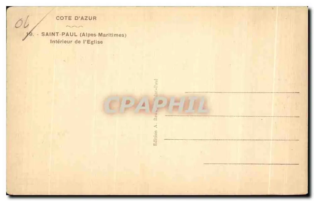 Intérieur de l'église — Saint-Paul (Alpes-Maritimes) — Édition A. Baulin-Paul - Verso