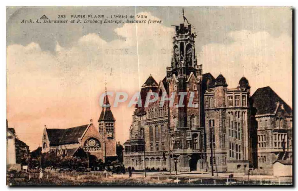París-Plage - El Ayuntamiento — Arq. L. Debrouwer y P. Drobecq Empresa Delcours hermanos - Anverso