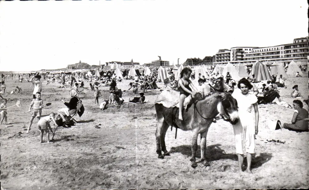 Praia de Berck - Sujeto: mulher e criança em um jumento — edição Chantigny, n° 0020 - Frente