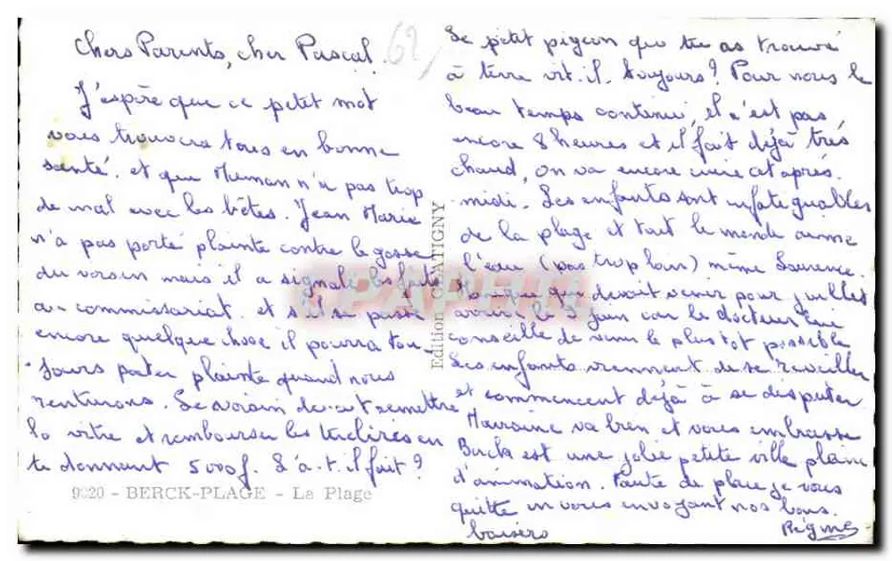 Praia de Berck - Sujeto: mulher e criança em um jumento — edição Chantigny, n° 0020 - Verso