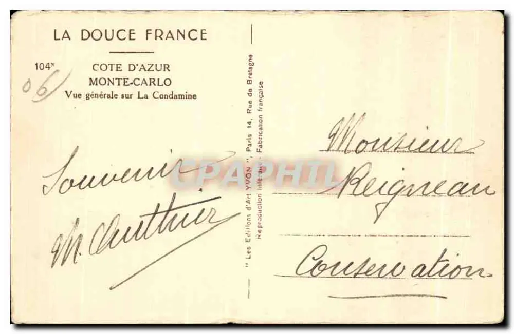 Monte-Carlo — Allgemeiner Blick auf La Condamine — Éditions d'Art YVON - Rückseite