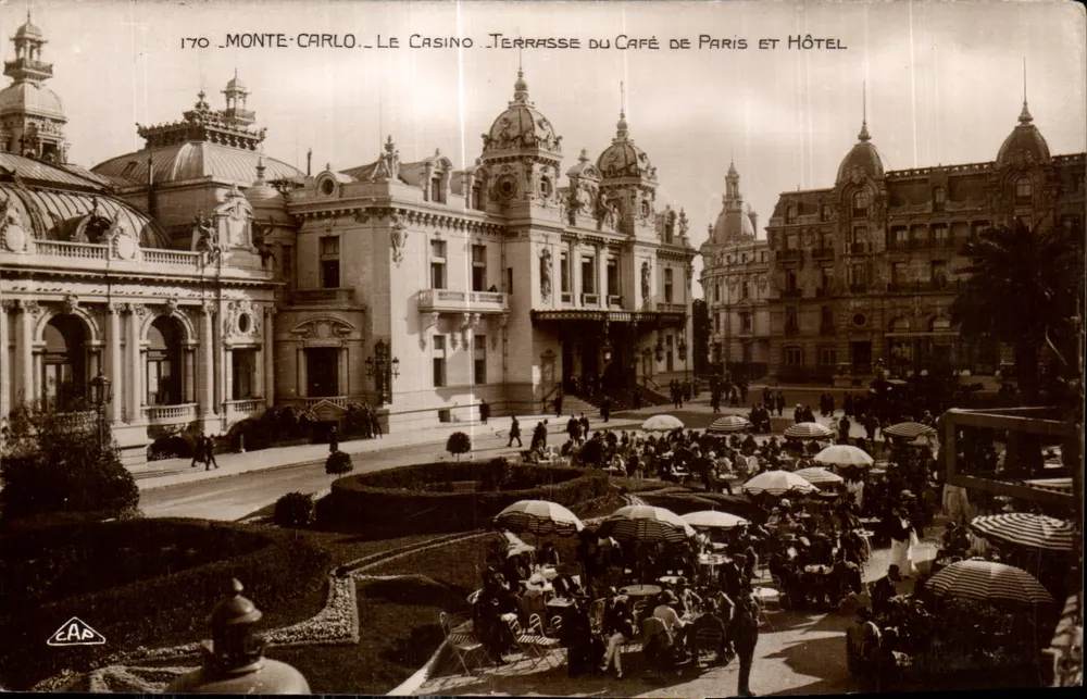 Monte-Carlo — Das Casino, Terrasse des Café de Paris und Hotel — Verlag C.A. Parischour - Vorderseite