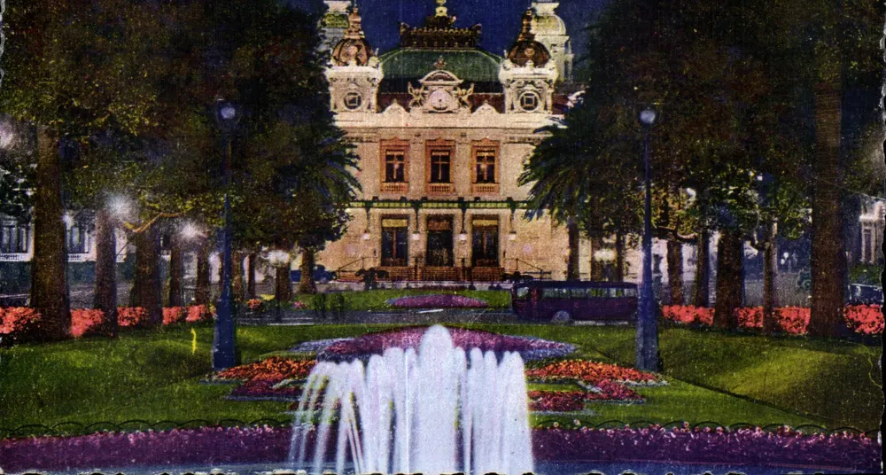 Monte-Carlo nachts — Die Gärten und das beleuchtete Casino — 'La Cigogne' Editions, Monaco - Vorderseite