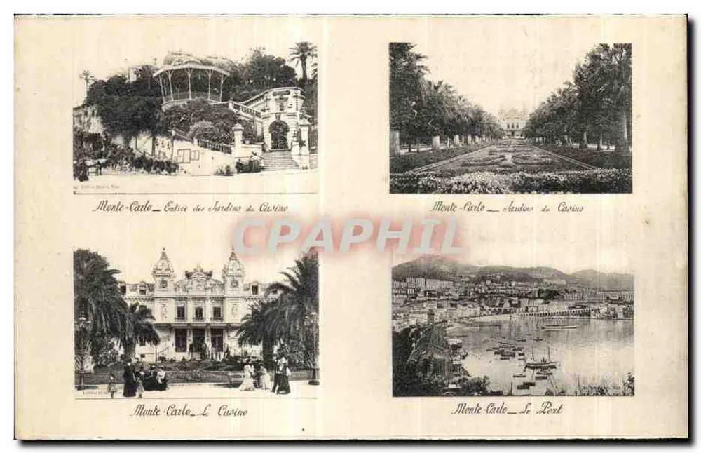 Monte-Carlo — Eingang zu den Casino-Gärten, Casino-Alleen, Das Casino, Der Hafen — Editions Béatrice, Nr. 06 - Vorderseite