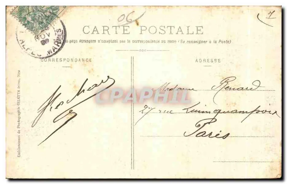 Monte-Carlo — As Terras e Kiosque — Edição Gilelta, fot., Nice, n° 704 - Verso