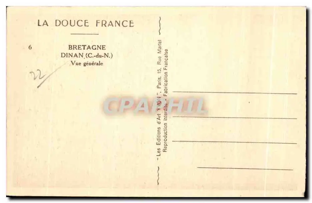 Dinan (C.-du-N.) — Vista geral — Les Éditions d'Art YVON, Paris - Verso