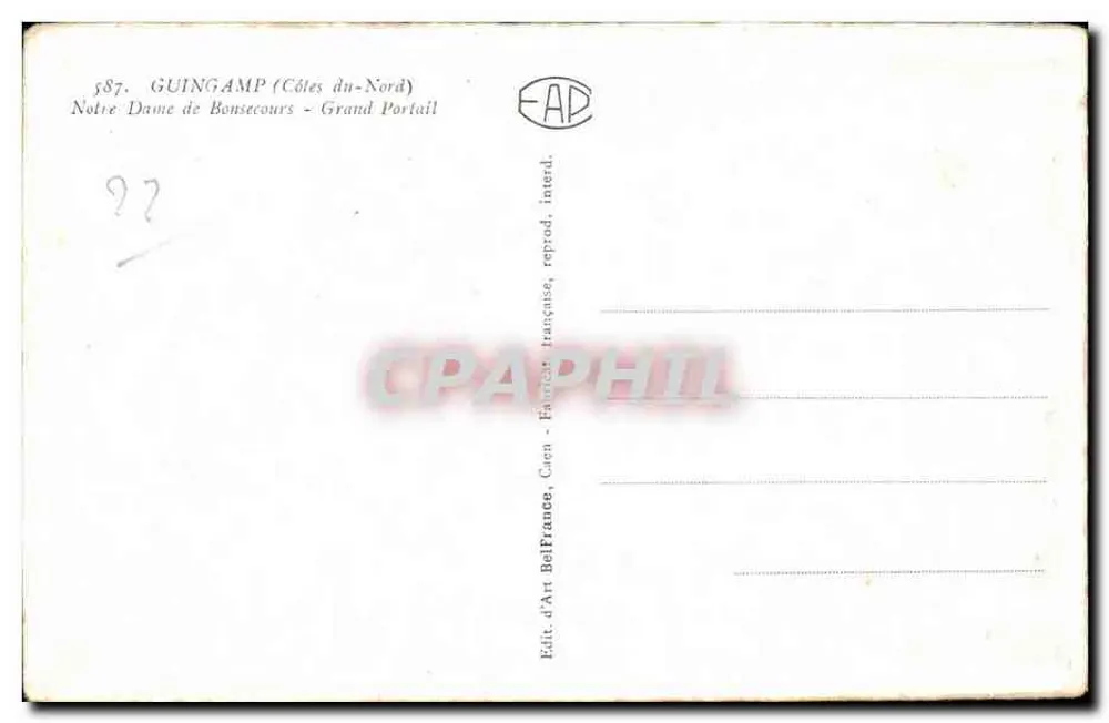 Guingamp (Côtes-du-Nord) — Notre-Dame de Bonsecours — Grand Portail — Éd. d'Art, Cuen - Rückseite