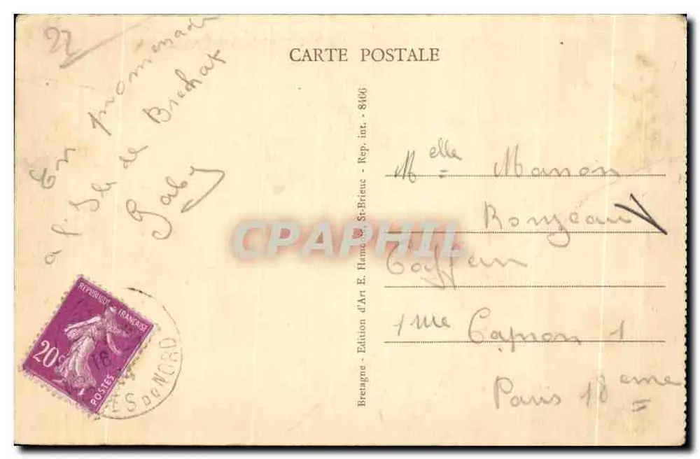 Ilha de Bréhat - A praia do farol do Paon — Edição de Arte E. Hamon - St-Brieuc - Verso