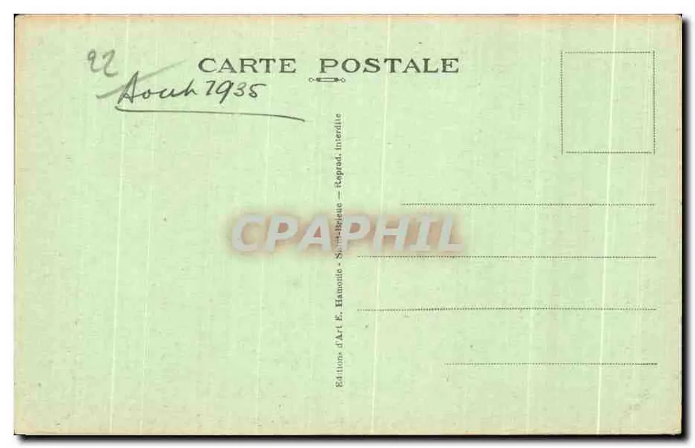 Ilha de Brehat — Rocha estranha — Edições de Arte E. Hamonlie - Saint-Brieuc - Verso