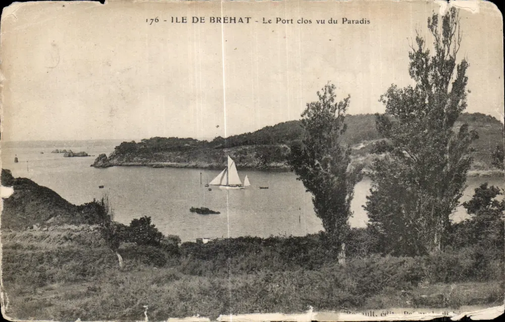 Isla de Bréhat - Le Port clos visto desde el Paradis — editor Deull, n° 176 - Anverso