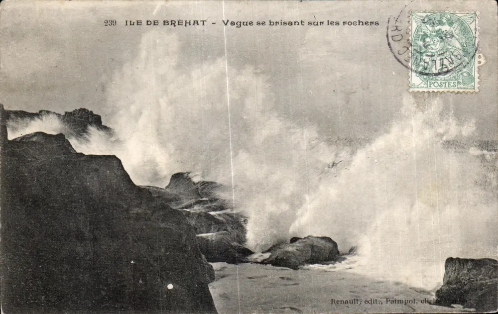 Insel Bréhat - Welle, die auf Felsen bricht — Renault, Verlag, Paimpol, Aufnahmen Anjou - Vorderseite