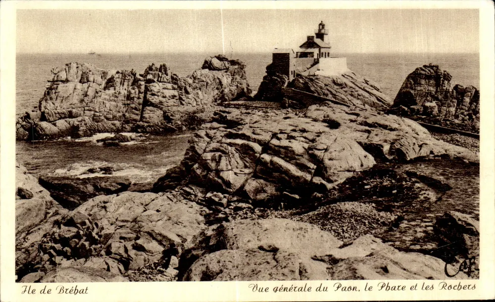 Île de Bréhat — Allgemeine Ansicht des Leuchtturms, des Leuchtturms und der Felsen — C° des Arts Photomécaniques, Straßburg, ND 19 - Vorderseite