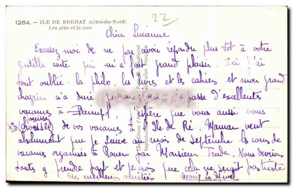 Insel Bréhat (Côtes-du-Nord) — Die Kiefern und das Meer — Les Éditions d'Art Yvon, Paris - Rückseite