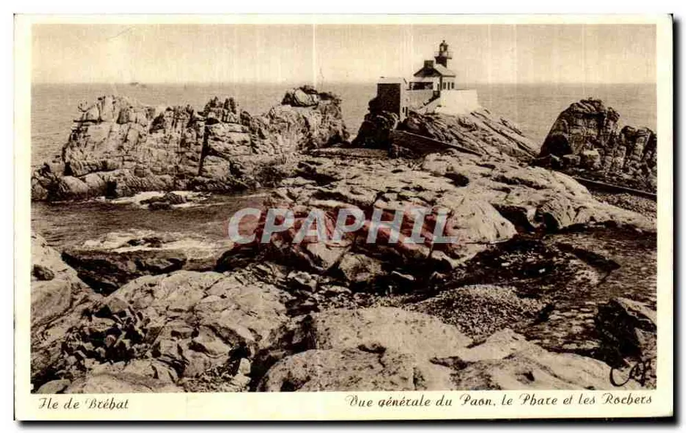 Île de Bréhat — Allgemeiner Blick auf den Leuchtturm, den Leuchtturm und die Felsen — C° des Arts, Straßburg, ND 19 - Vorderseite