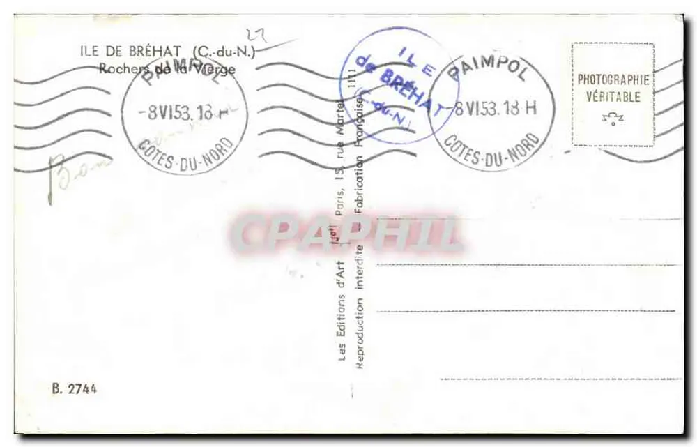 Rochas de Marège — Ilha de Bréhat — Éditions d'Art Paimpol - Verso