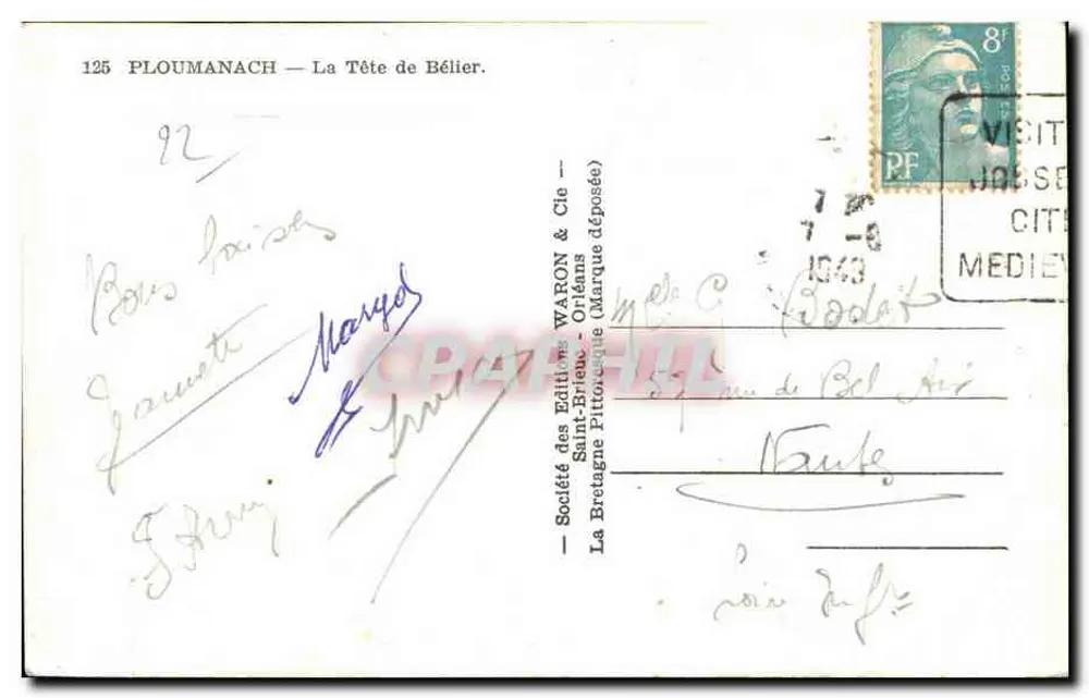 PLOUMANACH — A Cabeça de Béliér — Sociedade das Edições Waron & Cie - Verso
