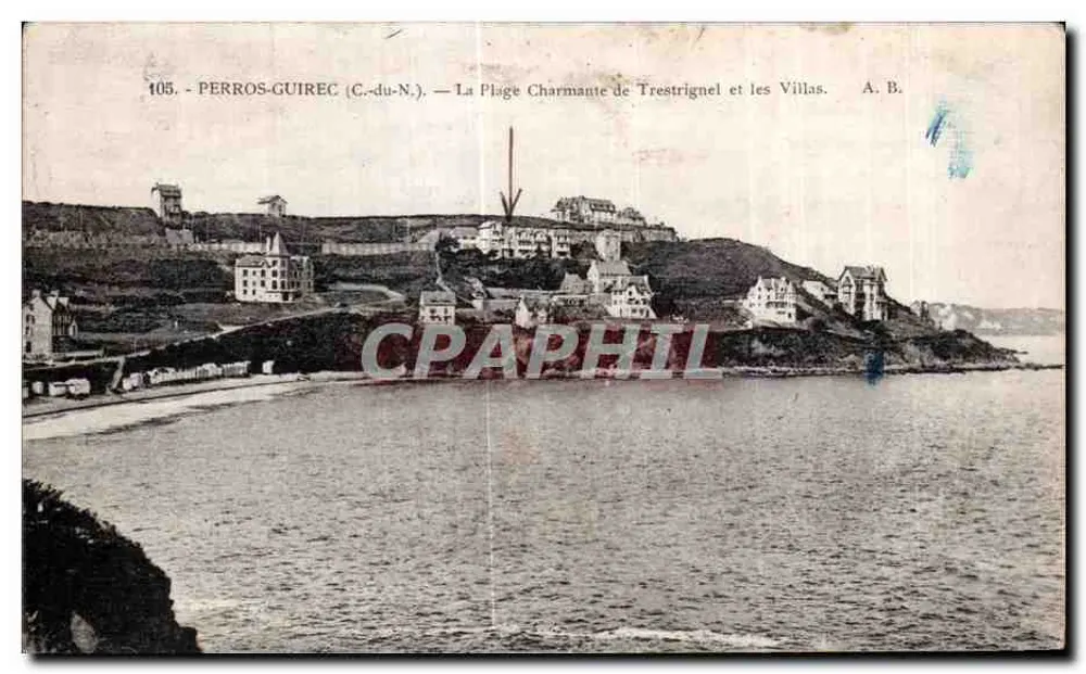 Perros-Guirec (C.-du-N.) — Der Charmante Strand von Trestreignel und die Villen — A. B. - Vorderseite