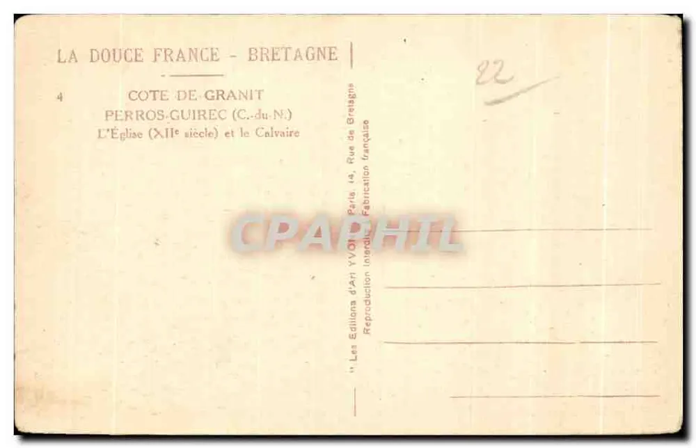 Igreja de Perros-Guirec — XIIº século — Edições d'Art Yvon, Paris - Verso