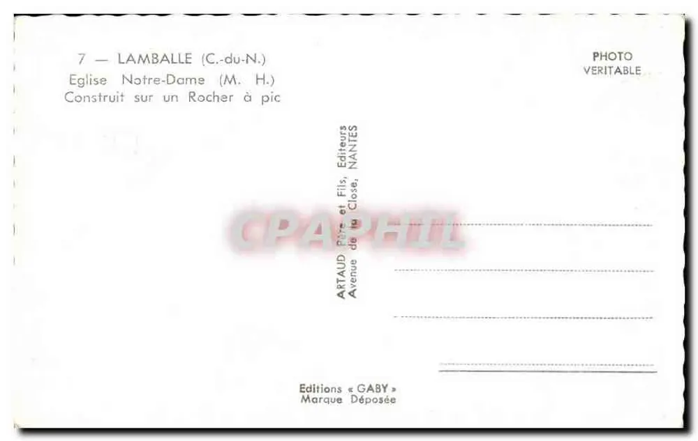 Lamballe (C.-du-N.) — Ansicht der Kirche Notre-Dame auf dem Felsen — Editions Gaby - Rückseite