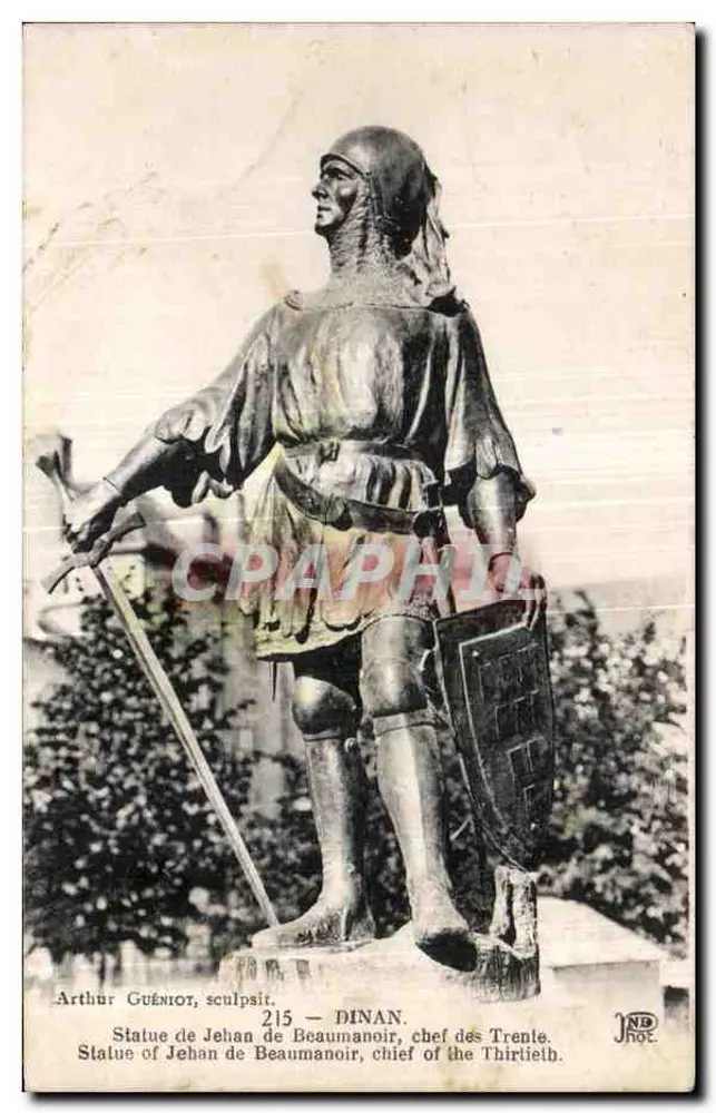 Statue von Jehan de Beaumanoir — Anführer der Trente — von Arthur Guénior geschaffen — von JND HOT veröffentlicht — Nr. 215 - Vorderseite