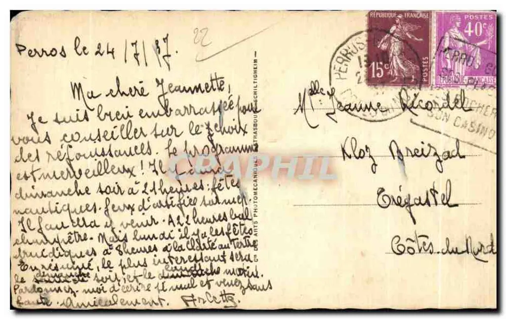 Callic dos Traonieros — Loumanac — editor A. P. A. Photomecanique - Verso