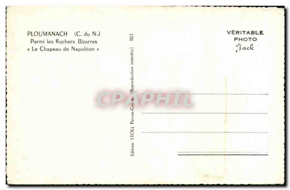 PLOUMANACH (C. du N.) — Unter den seltsamen Felsen — « Der Hut Napoleons » — Ausgabe STOLL Perros-Guirec - Rückseite
