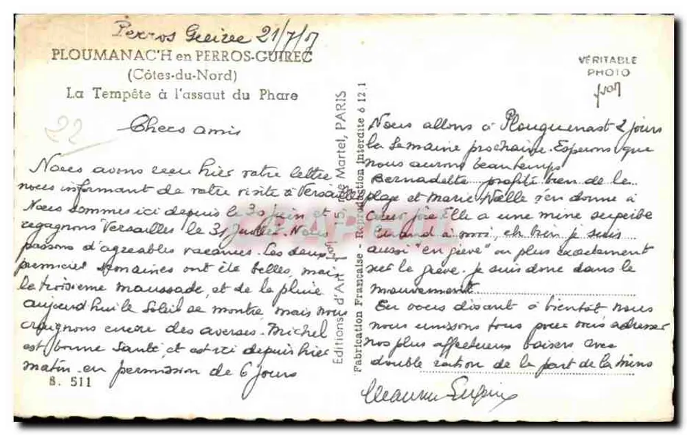 Sturm, der den Leuchtturm attackiert — PLOUMANAC'H in PERROS-GUIREC (Côtes-du-Nord) — Éditions d'Art Martel, Paris - Rückseite