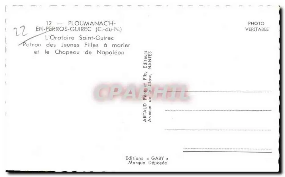 P loumanac'h-en-Perros-Guirec — Ansicht des Oratoriums Saint-Guirec und des Huttes von Napoleon — Éditions Gaby - Rückseite