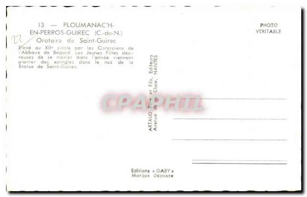 Oratoire de Saint-Guirec — PLOUMANAC'H-EN-PERROS-GUIREC (C.-du-N.) — Verlag Gaby - Rückseite
