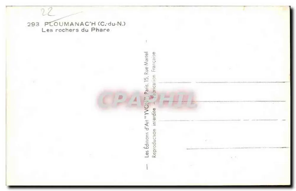 Os rochedos do Farol — Ploumanac'h (C.-du-N.) — Edições d'Art 'YVON' n°293 - Verso