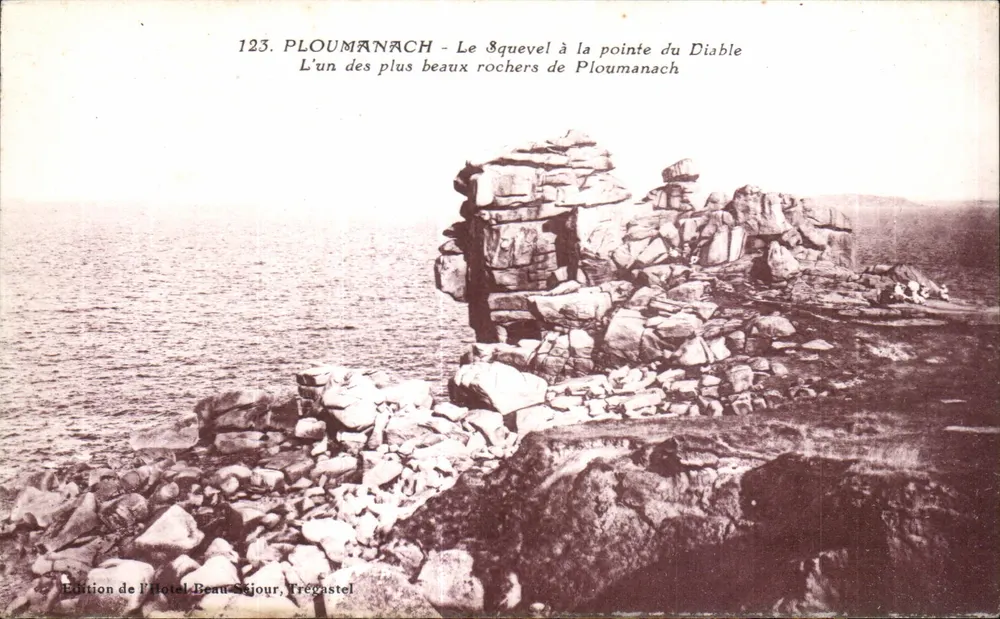 Ploumanach - Le Squevel na ponta do Diabo — Um dos mais belos rochedos de Ploumanach — Edição do Hotel Beau Séjour, Trégastel - Frente