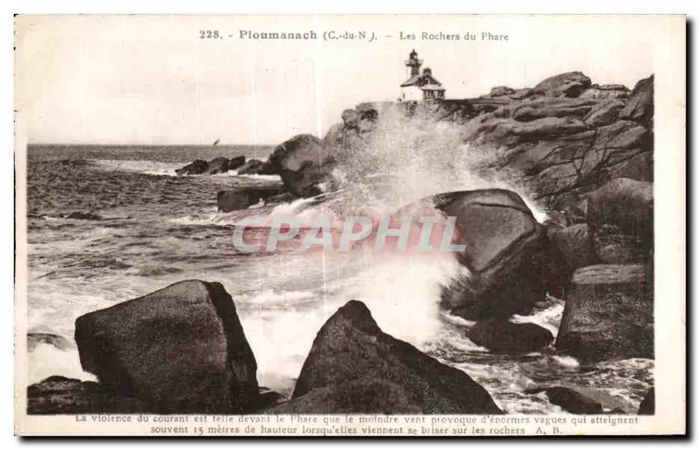 Ploumanach (C.-du-N.) — Los Rocas del Faro — Fototipia A. Krillier, Angers, n° 228 - Anverso