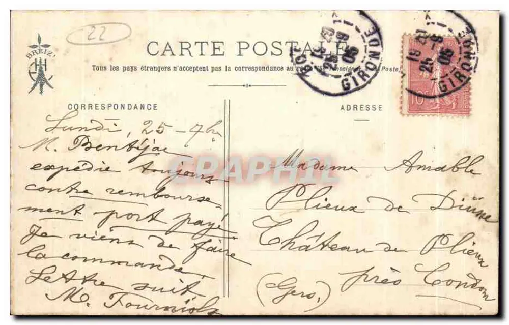 Farol de Ploumanac'h (C.-du-N.) — Coleção E. Hamonic — 1880 - Verso