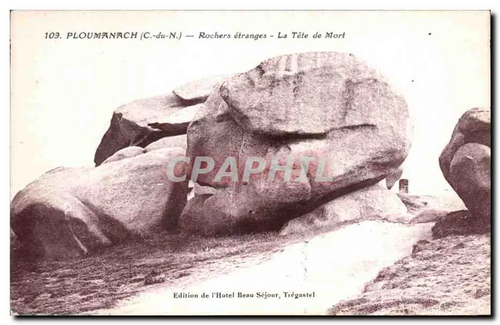 PLOUMANACH (C.-du-N.) — Rochers étranges - La Tête de Mort — Edição do Hotel Beau Séjour, Trégastel - Frente