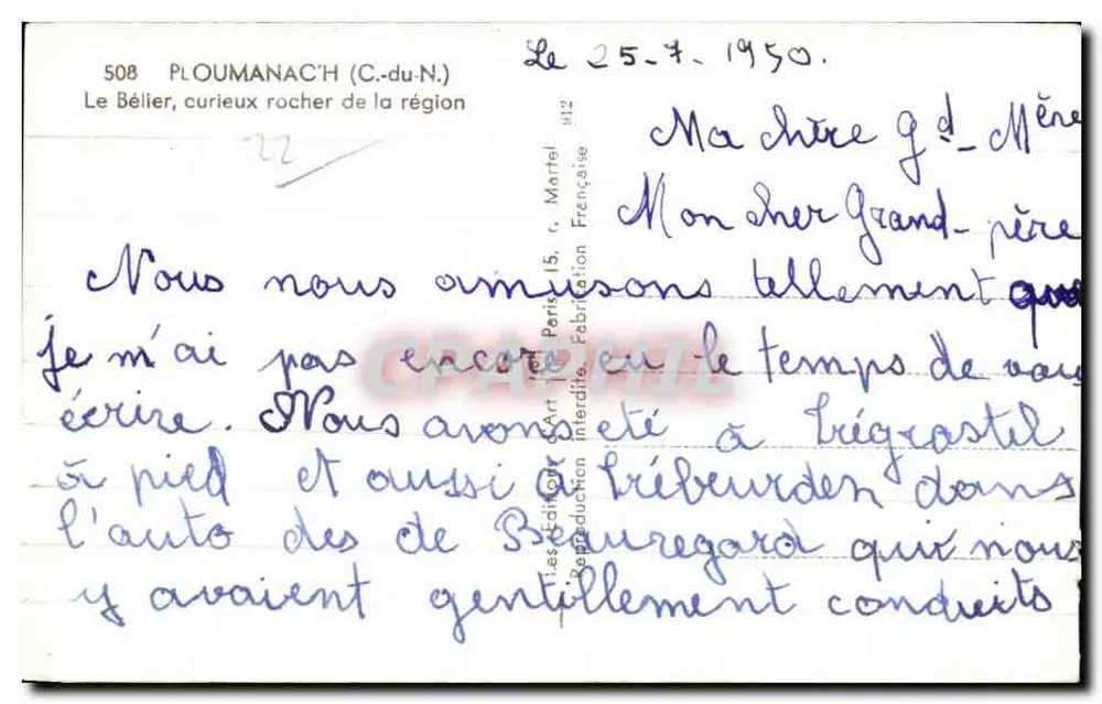 Der Bélîer, merkwürdiger Felsen der Region — Ploumanac'h (C.-du-N.) — Yvon, n° 508 - Rückseite