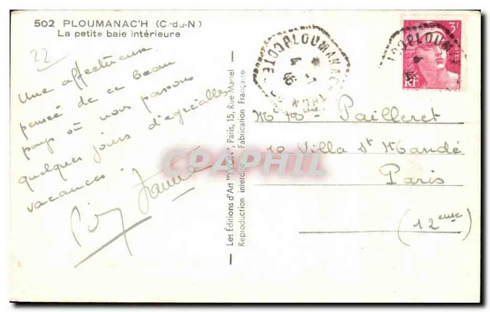 P loumanac'h (C-d-u-N) — A pequena baía interna — As Edições de Arte 'W. Marel' n°502 - Verso