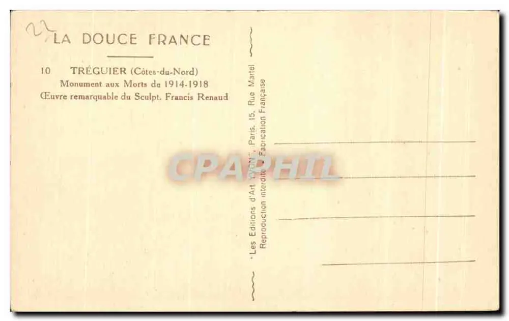 Tréguier — Monumento aos Mortos 1914-1918 — Francis Renaud - Verso