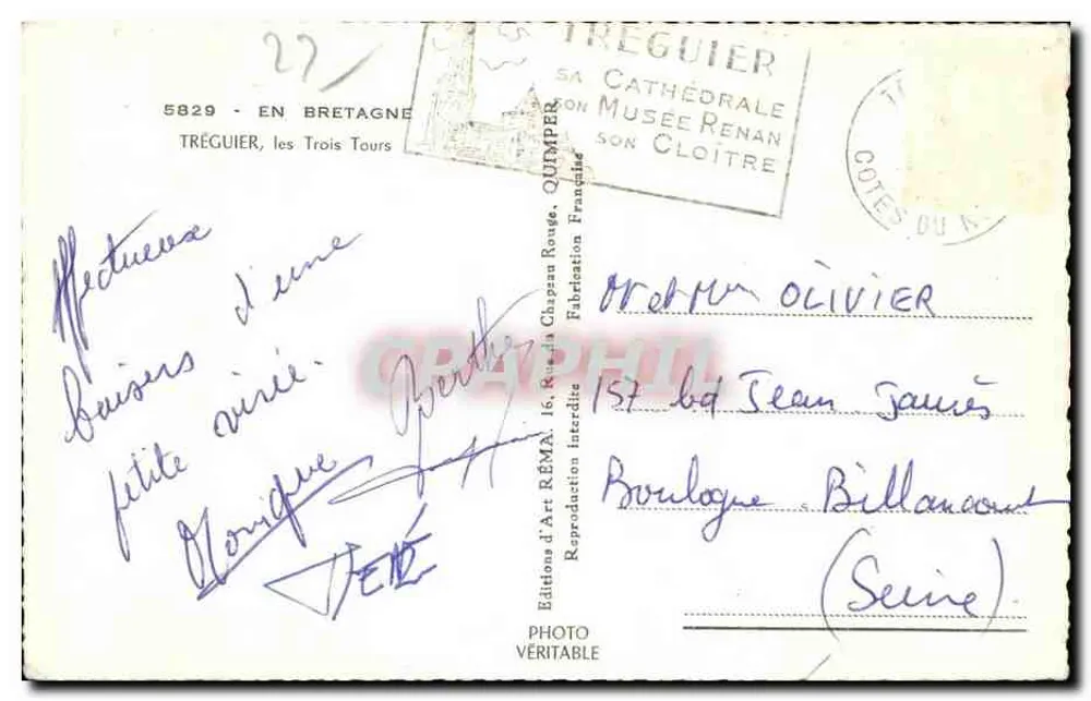 TREGUIER — les Trois Tours — Éditions d'Art RÉMA - Verso