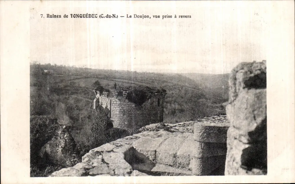Ruinen von Tonquédec (C.-du-N.) — Der Bergfried, Aufnahme vom Rücken - Vorderseite