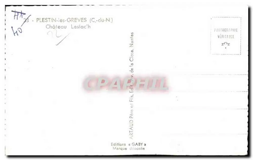 Castillo de Pleslin-les-Greves — vista general — Ediciones Gaby, Nantes - Reverso