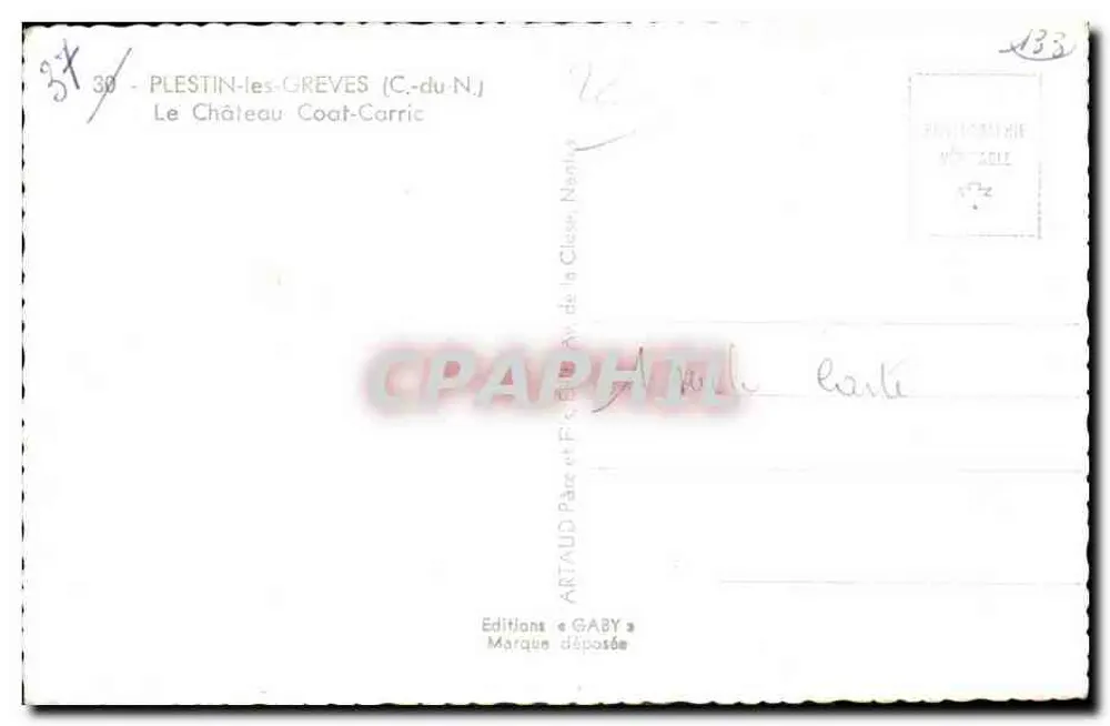 Plestin-les-Greves — Schloss Coat-Carric — Editions Gaby - Rückseite