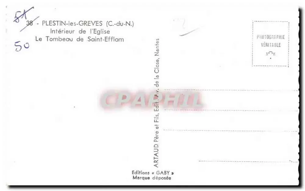 Tombeau de Saint-Efflam — PLESTIN-les-GREVES (C.-du-N.) — Éditions Gaby - Rückseite