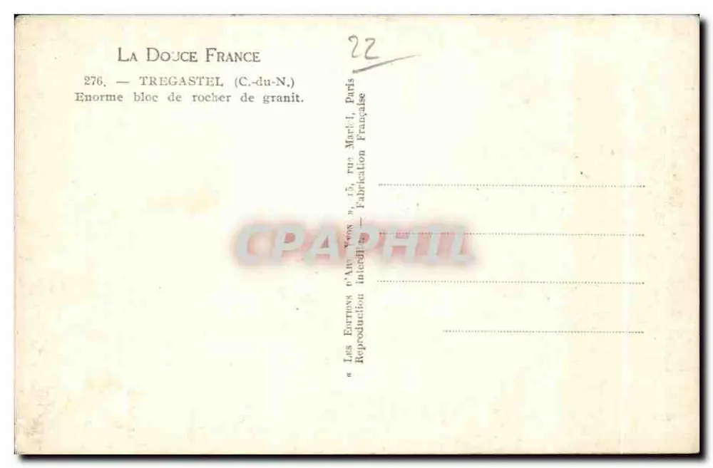 Tregastel — Enorme bloco de granito — La Douce France, n°276 - Verso