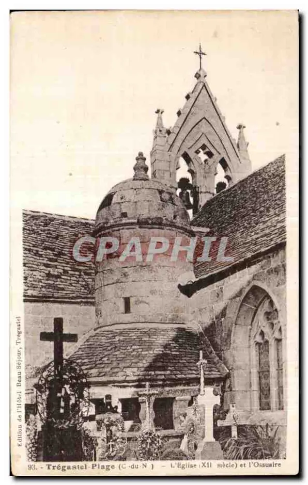 Trégastiel-Plage (C.-du-N.) — Die Kirche (12. Jahrhundert) und das Ossarium — Ausgabe des Hotels Beau Séjour, Trégastiel - Vorderseite