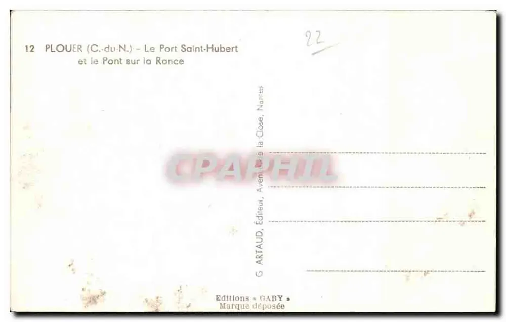 PLOUER (C.-du-N.) — Der Hafen Saint-Hubert und die Brücke über die Ronce — Éditions GABY - Rückseite