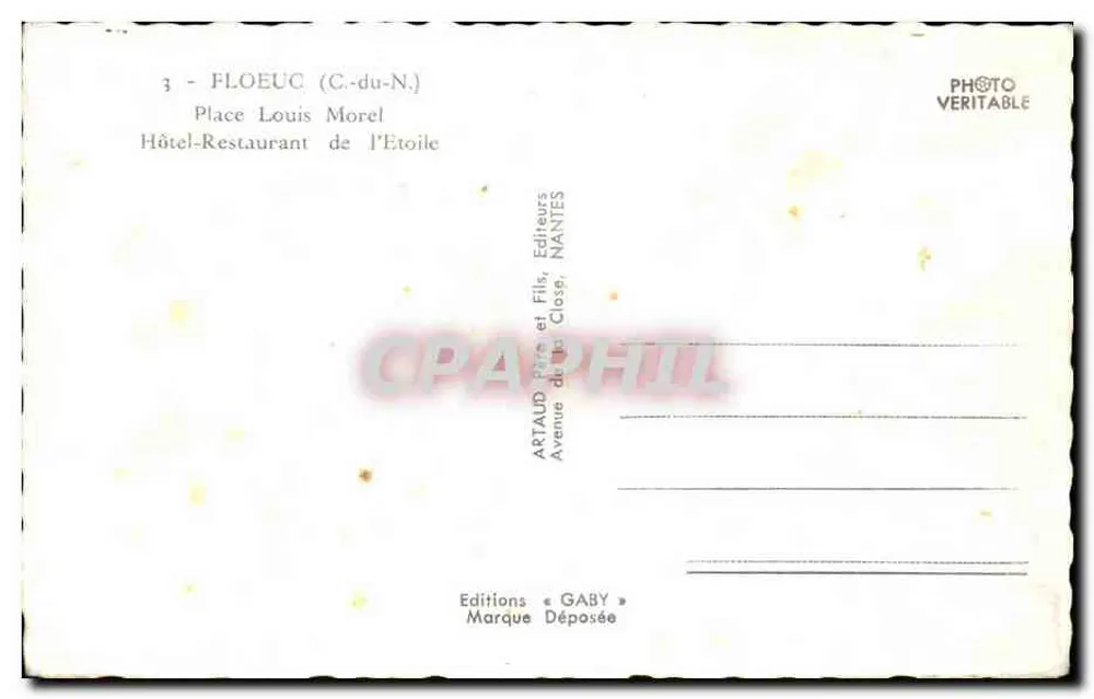 Ploëuc (C.-du-N.) — Place Louis Morel — Hotel-Restaurant de l’Étoile — Éditions Gaby - Rückseite